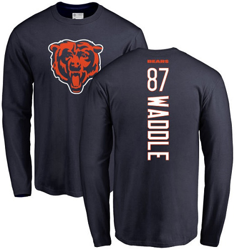 Chicago Bears Men Navy Blue Tom Waddle Backer NFL Football #87 Long Sleeve T Shirt